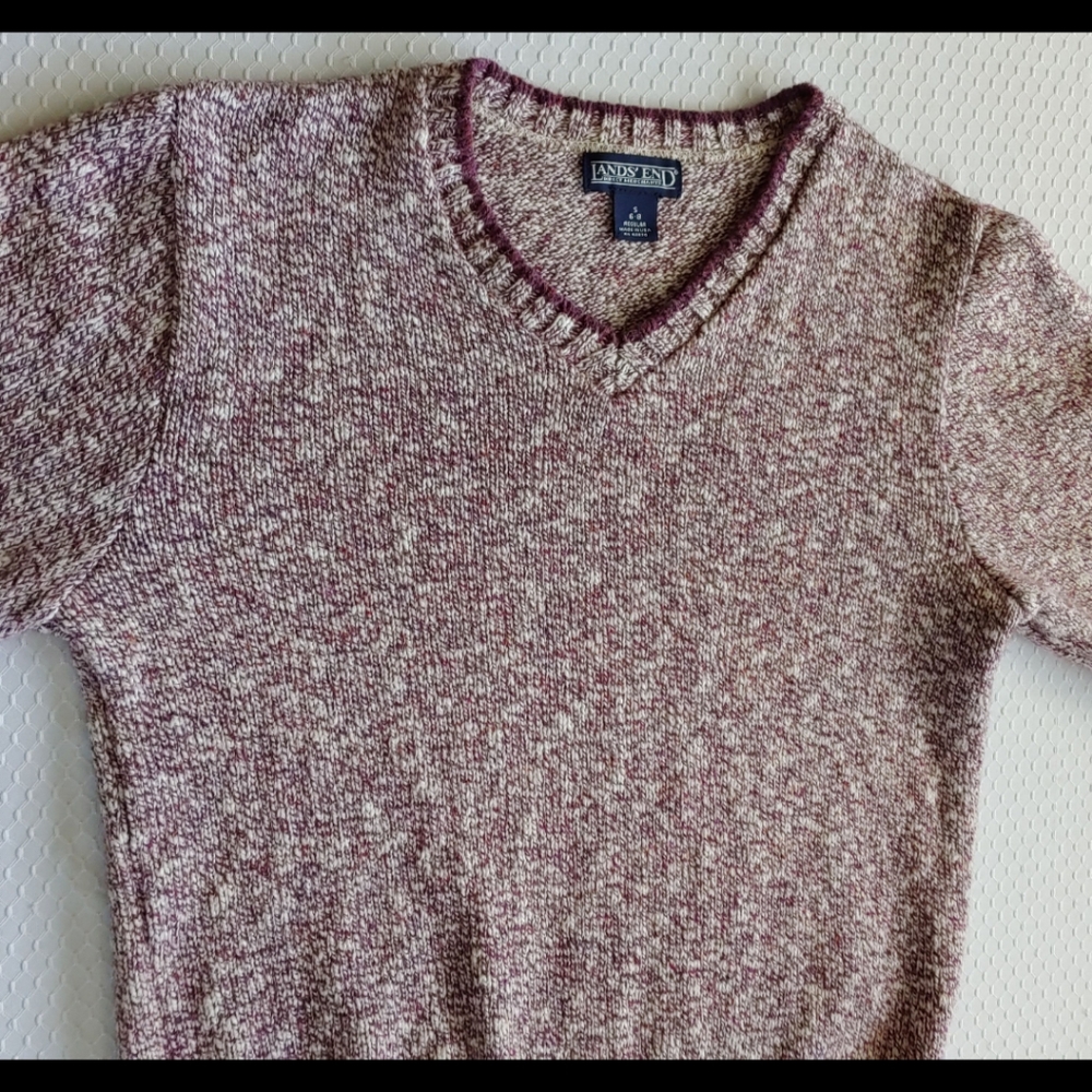 Land's End Purple Marled V Neck Sweater - Picture 5 of 12